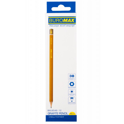 Олівець графітний Buromax Professional 3B без гумки Жовтий (BM.8546-12)