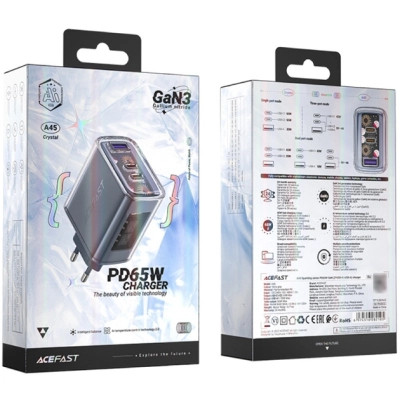 Зарядний пристрій Acefast 3xUSB 65W (2xUSB-C+USB-A) Gan A45 Fast Charger Mountain mist (6974316282099)