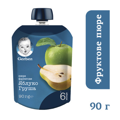 Дитяче пюре Gerber Pouch Яблуко і груша, 90 г (7613036345507)