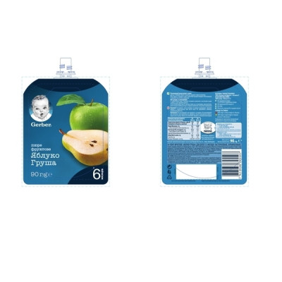 Дитяче пюре Gerber Pouch Яблуко і груша, 90 г (7613036345507)