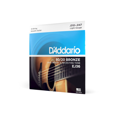 Струни для гітари D&#039;Addario 80/20 Bronze Regular Light 12-String (10-47) (EJ36)