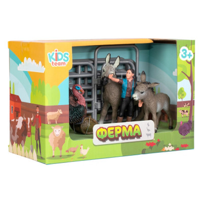 Фігурка Kids Team набір Ферма фермер, страус, віслюк, ослик, ослятко (Q9899-X20_3)