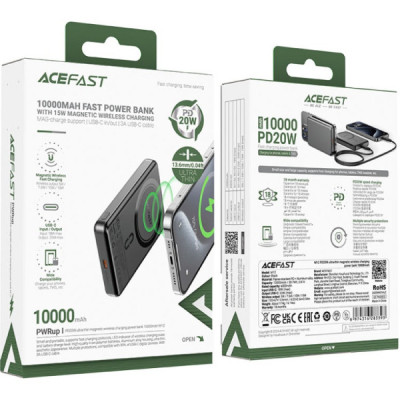 Батарея універсальна Acefast Magnetic Wireless 10000mAh 20W PD, QC/3.0, QI 15W, M12 Black (6974316283393)