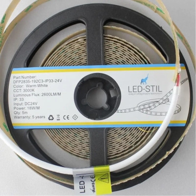 Світлодіодна стрічка LED-STIL 3000K 18 Вт/м 2835 192 діода IP33 24 Вольта 2600 lm тепле світло (DFP2835-192C3-IP33-24V)