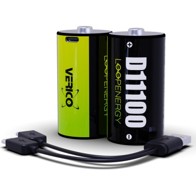 Акумулятор D/R20 USB Type-С 7400mAh/11100mWh 1.5V Li-ion 2шт./уп. (Loop Energy) Verico (1BTOV-A5N0A2-NN)