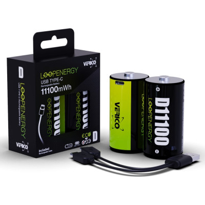 Акумулятор D/R20 USB Type-С 7400mAh/11100mWh 1.5V Li-ion 2шт./уп. (Loop Energy) Verico (1BTOV-A5N0A2-NN)