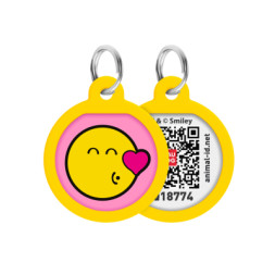 Адресник для тварин WAUDOG Smart ID з QR паспортом &quot;Смайли на рожевому&quot;, коло 25 мм (225-0187)