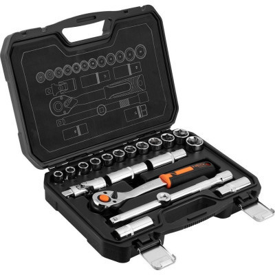 Набір головок Neo Tools 20шт, 1/2&quot;, тріскачка 90 зубців, CrV, кейс (10-032N)
