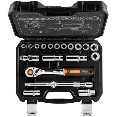 Набір головок Neo Tools 20шт, 1/2&quot;, тріскачка 90 зубців, CrV, кейс (10-032N)