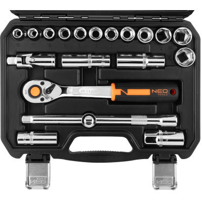 Набір головок Neo Tools 20шт, 1/2&quot;, тріскачка 90 зубців, CrV, кейс (10-032N)