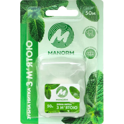 Зубна нитка Manorm Із нейлону з м&#039;ятою 50 м (6974627760194)