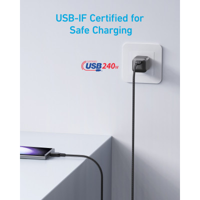 Дата кабель USB-C to USB-C 0.9m 240W nylon 310 black Anker (A81D5H11)
