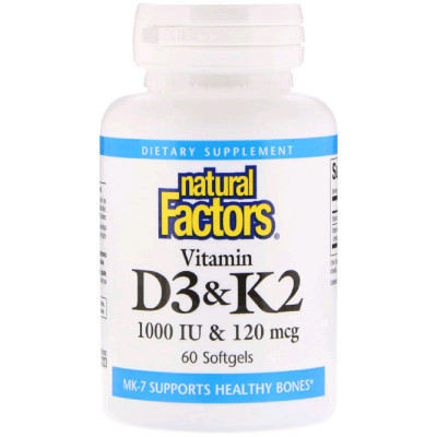 Вітамін Natural Factors Вітамін D3 і К2, Vitamin D3 &amp; K2, 60 гелевих капсул (NFS-01292)