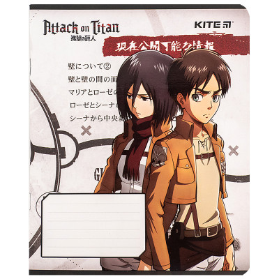 Зошит Kite Attack on Titan, 12 аркушів, клітинка (AT24-232)