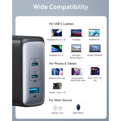 Зарядний пристрій Anker PowerPort 736 Nano II - 100W 2xUSB-C PD 1xPIQ GaN Black (A2145G11)
