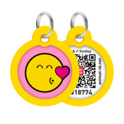 Адресник для тварин WAUDOG Smart ID з QR паспортом &quot;Смайли на рожевому&quot;, коло 30 мм (230-0187)