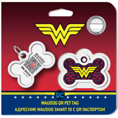 Адресник для тварин WAUDOG Smart ID з QR паспортом &quot;Чудо жінка 3&quot;, кістка 40х28 мм (0640-1018)