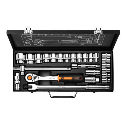 Набір головок Neo Tools 25шт, 1/2&quot;, CrV, металевий кейс (10-036)