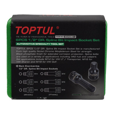 Набір головок Toptul ударних SPLINE 1/2&quot; M14-M18 6шт. (GDAI0601)