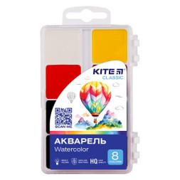 Акварельні фарби Kite Classic, 8 кольорів (K-065)