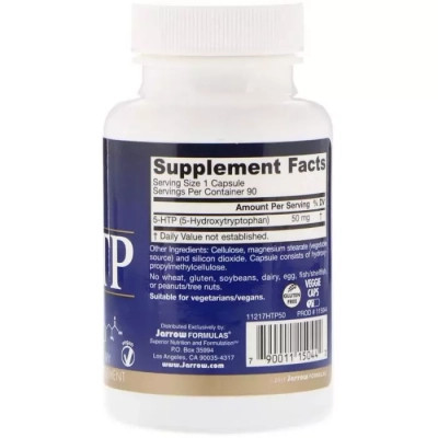 Амінокислота Jarrow Formulas 5-HTP (гідроксітріптофана), 50 мг, 90 вегетаріанських капсул (JRW-15044)