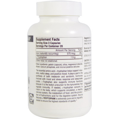 Амінокислота Source Naturals L-Триптофан 500мг, 60 капсул (SNS-01984)