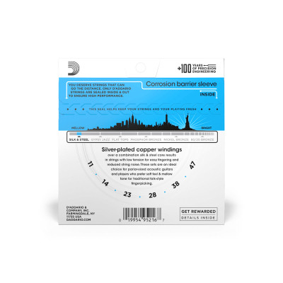 Струни для гітари D&#039;Addario Silk &amp; Steel Folk Regular Light (11-47) (EJ40)