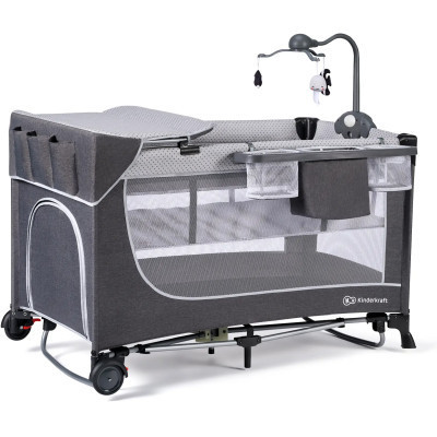 Дитячий манеж Kinderkraft кровать Leody с пеленатором Grey (5902533917952)