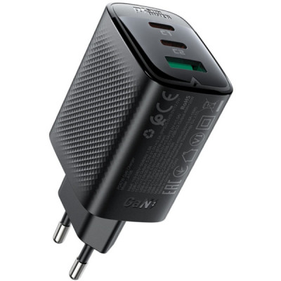 Зарядний пристрій Acefast 2xUSB-C + 1xUSB 67W GaN black (6974316284048)