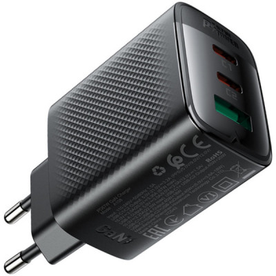 Зарядний пристрій Acefast 2xUSB-C + 1xUSB 67W GaN black (6974316284048)