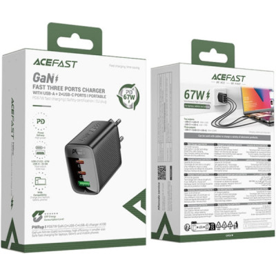 Зарядний пристрій Acefast 2xUSB-C + 1xUSB 67W GaN black (6974316284048)