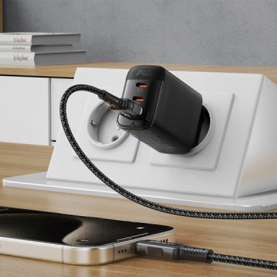 Зарядний пристрій Acefast 2xUSB-C + 1xUSB 67W GaN black (6974316284048)