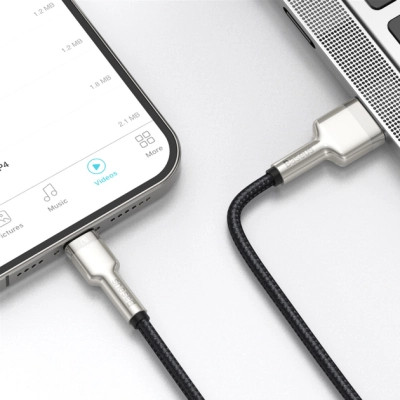 Дата кабель USB 2.0 AM to Lightning 1.0m Cafule Metal 2.4A black Baseus (CALJK-A01)