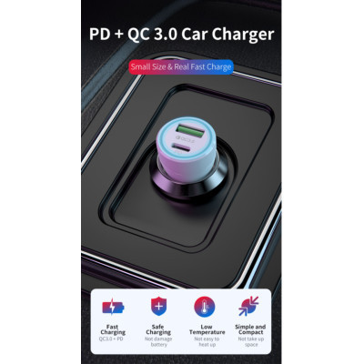 Зарядний пристрій T-Phox Rapid T-C08 Car Charger PD20W + QC3.0 18W Black (T-C08 Black)