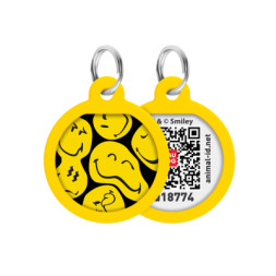 Адресник для тварин WAUDOG Smart ID з QR паспортом &quot;Смайли на чорному&quot;, коло 25 мм (225-0181)