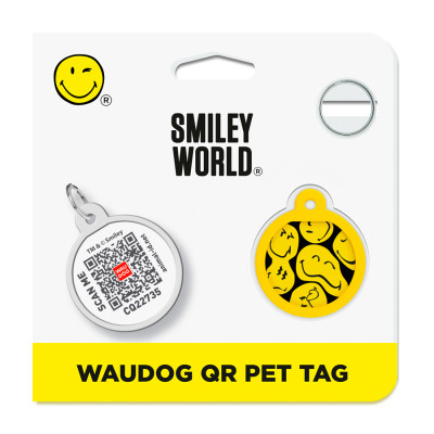 Адресник для тварин WAUDOG Smart ID з QR паспортом &quot;Смайли на чорному&quot;, коло 25 мм (225-0181)