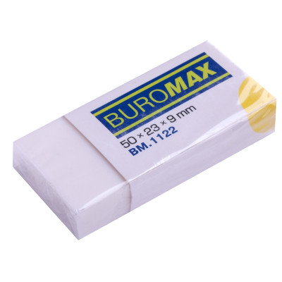 Гумка Buromax прямокутна, 50x23x9 мм, м&#039;який пластик, в інд. папер. обгортці, біла (BM.1122)