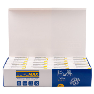 Гумка Buromax прямокутна, 50x23x9 мм, м&#039;який пластик, в інд. папер. обгортці, біла (BM.1122)