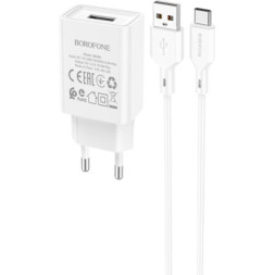 Зарядний пристрій BOROFONE BA68A Glacier USB + cable USB to USB-C 10.5W White (6974443385731)