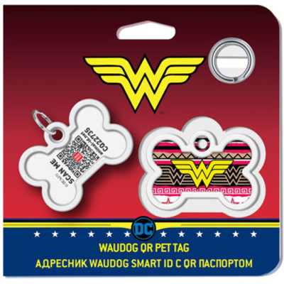 Адресник для тварин WAUDOG Smart ID з QR паспортом &quot;Чудо жінка 4&quot;, кістка 40х28 мм (0640-1019)