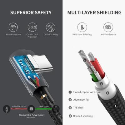 Дата кабель USB 2.0 AM to Type-C 1.0m US284 Angled Alum. Braid Black Ugreen (50941)
