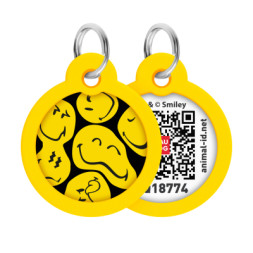 Адресник для тварин WAUDOG Smart ID з QR паспортом &quot;Смайли на чорному&quot;, коло 30 мм (230-0181)