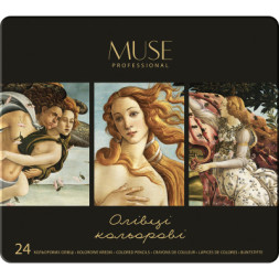 Олівці кольорові Muse Круглі в металевому пеналі 24 кольори (101M-24)