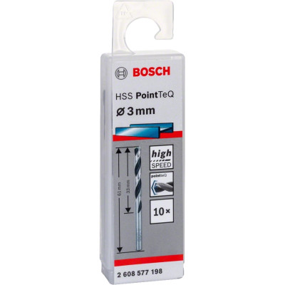 Свердло Bosch по металу HSS-PointTeQ, 3х33х61мм, 10шт (2.608.577.198)