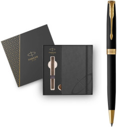 Ручка кулькова Parker SONNET 17 Matte Black Lacquer GT BP + блокнот Parker + подар.упак. GIFT24 (84 832b24)