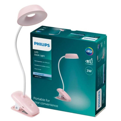 Настільна лампа Philips Donutclip 3Вт 4000K 1200мАг USB-A рожевий (929003179607)