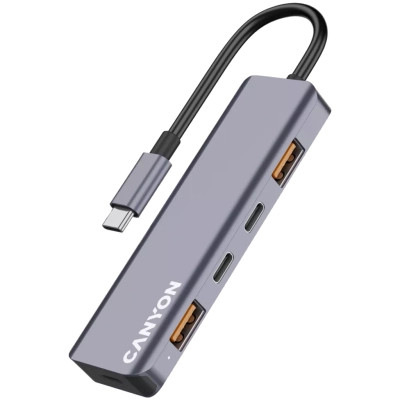 Концентратор Canyon hub DS-18 5in1 USB-C Grey (CNS-TDS18)