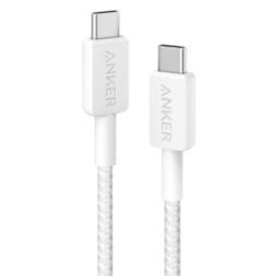 Дата кабель USB-C to USB-C 0.9m nylon 322 white Anker (A81F5H21/A81F5G21)