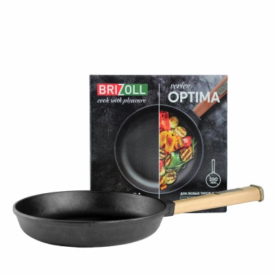 Сковорода Brizoll Optima чавунна з ручкою та скляною кришкою 280х40 мм (O2840-P-C)