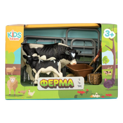 Фігурка Kids Team набір Ферма фермер, чорно білий бик, чорно біле теля (Q9899-X10_4)